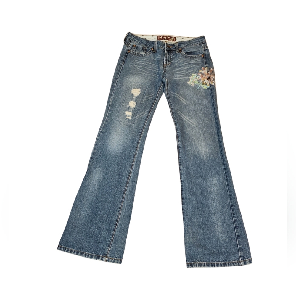 Hint of Mint Embellished Floral Flare Jeans Juniors Size 3